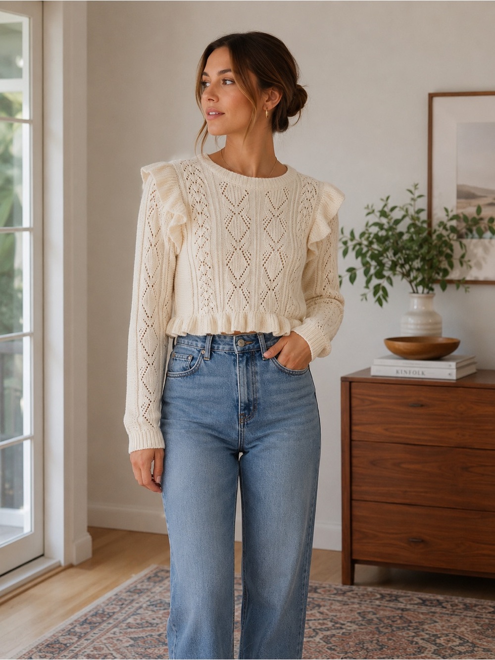 saltwater LUXE Cream Knit detailed Sweater